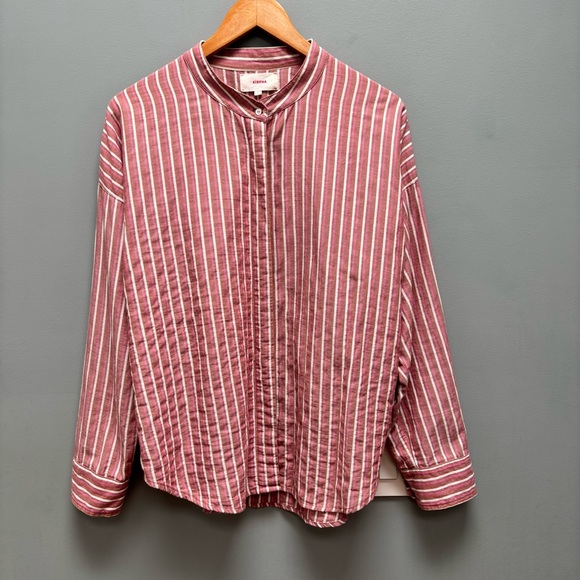 Xirena Long Sleeve Striped Band Collar Shirt M - Picture 1 of 9